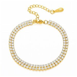 18k Gold Plated Stainless Steel Cubic Zirconia Double-Row Tennis Bracelet 6”